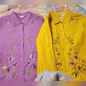 Victor Costa Occasions Women’s shirt  Jacket - Embroidered Floral button up xl